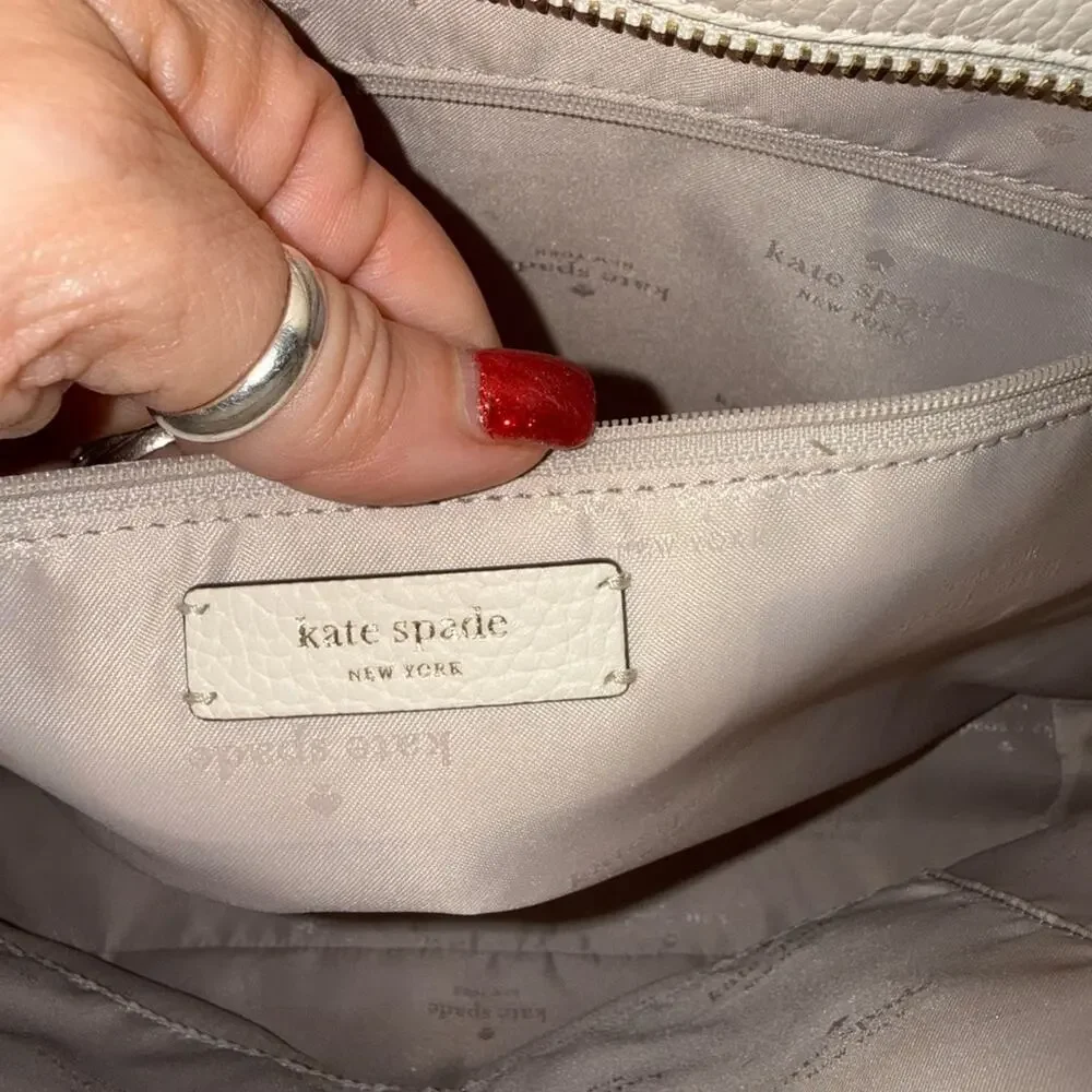 Kate Spade Hayes Ivory Pebbled Leather Double Handles Zip Tote Bag - NWT $379 - Picture 10 of 16